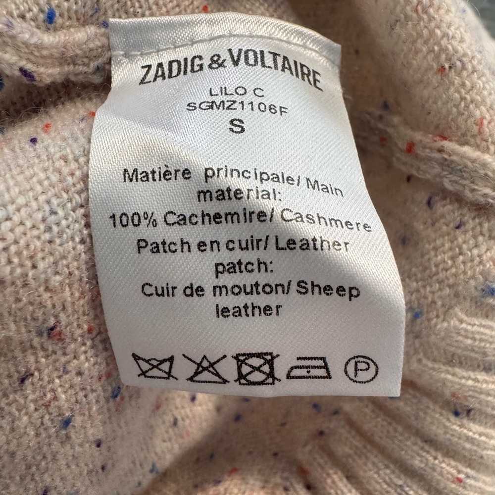 ZADIG & VOLTAIRE Women's 100% Cashmere Pink Speckled Sweater Elbow Heart Patch M - Picture 10 of 11